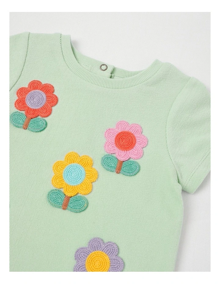 Ruby Top with Crochet Flowers in Light Green image 2