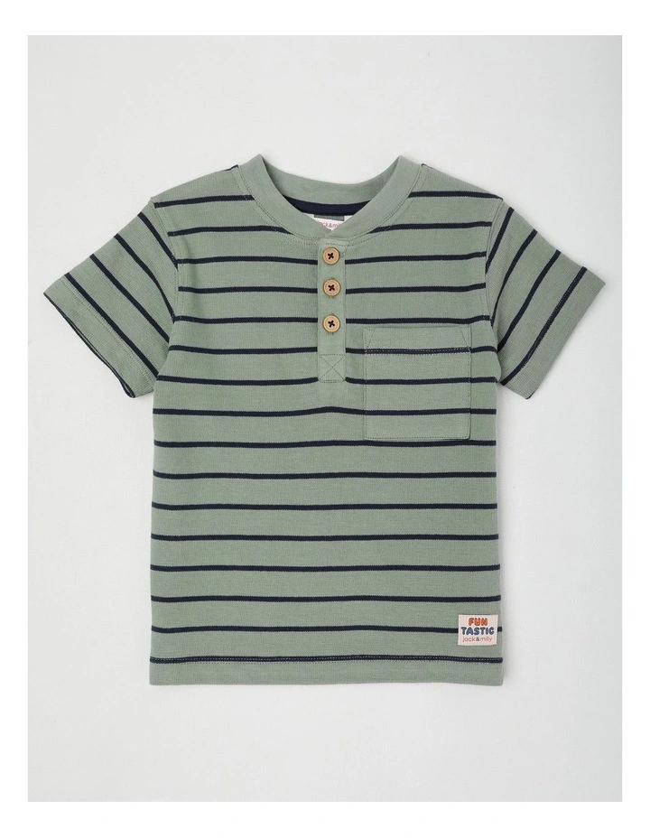 Stanley Textured Stripe Henley in Green image 1