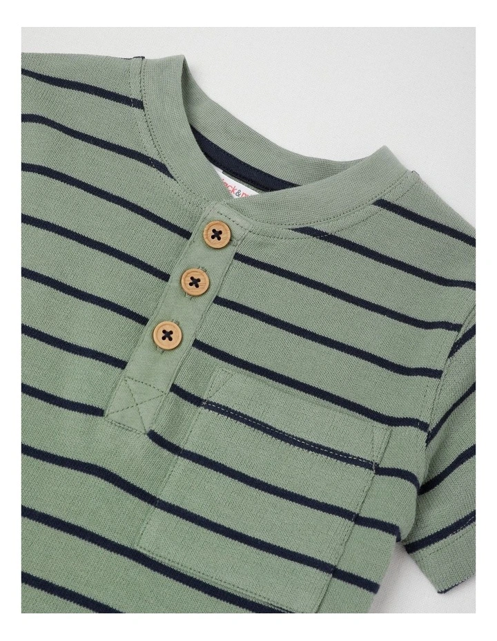 Stanley Textured Stripe Henley in Green image 2