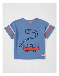 Rio Oversized Tee with Puff Print And Sleeve Stripes