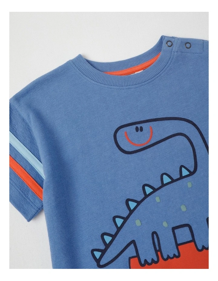 Rio Oversized Tee with Puff Print And Sleeve Stripes image 2