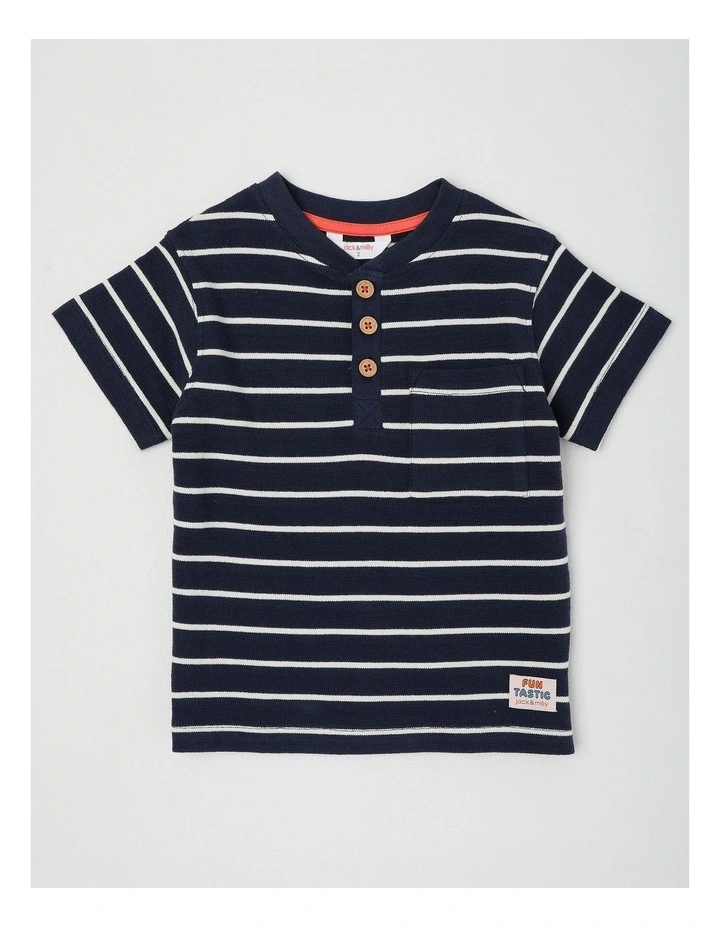 Stanley Textured Stripe Henley in Navy image 1