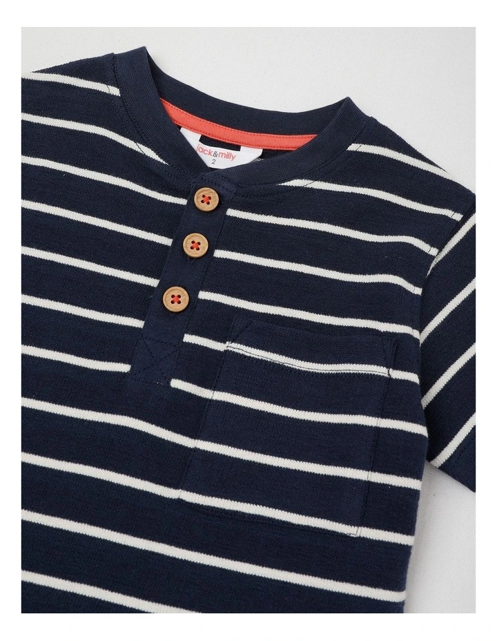 Stanley Textured Stripe Henley in Navy image 2