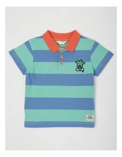 Reggie Stripe Polo with Palm Tree Embroidery in Blue