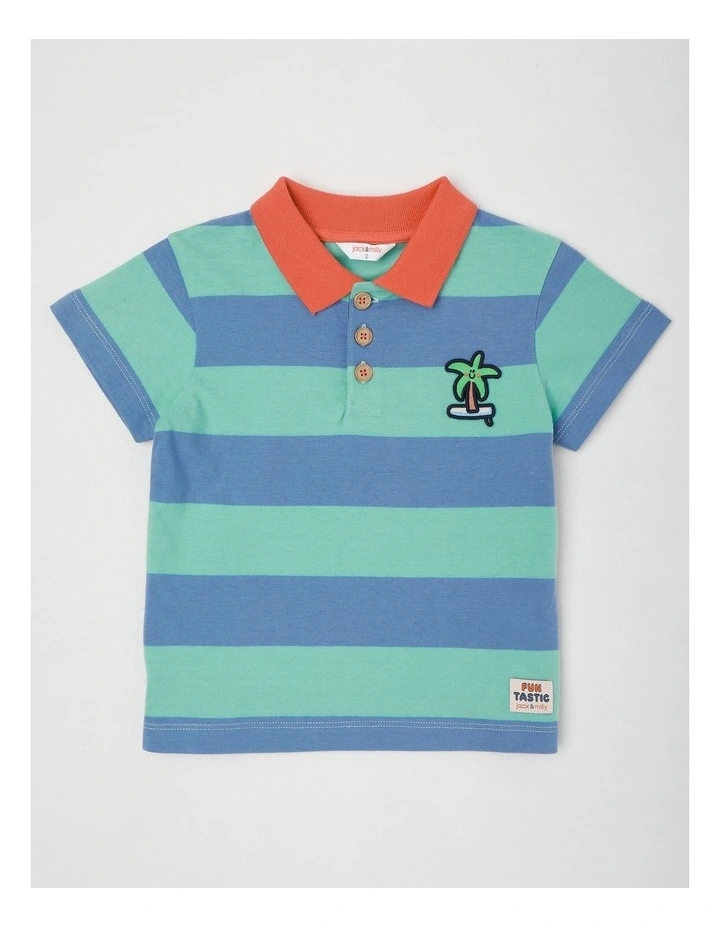 Reggie Stripe Polo with Palm Tree Embroidery in Blue image 1