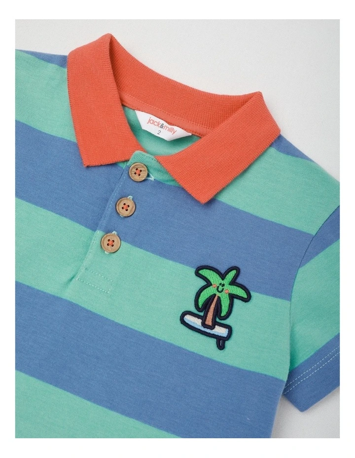 Reggie Stripe Polo with Palm Tree Embroidery in Blue image 2
