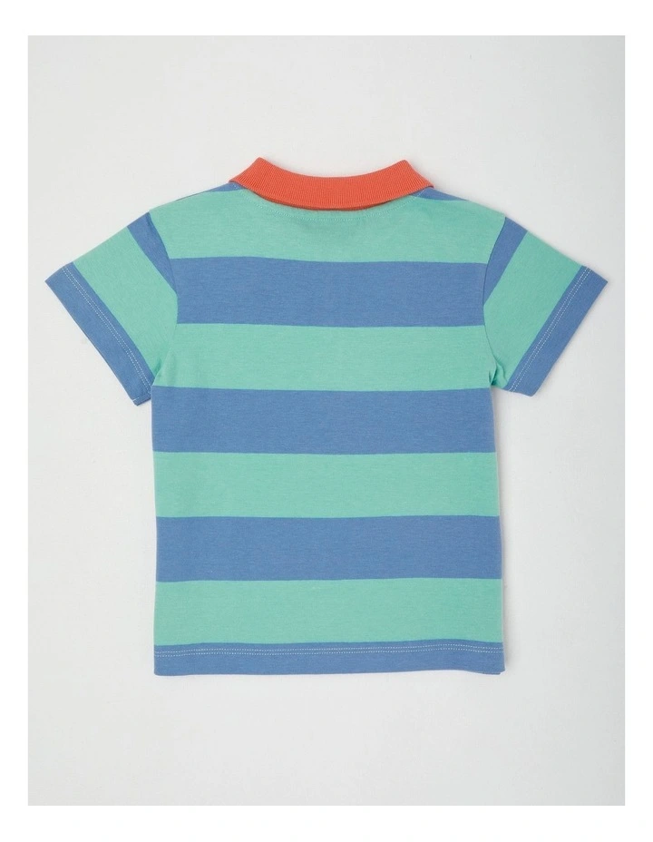 Reggie Stripe Polo with Palm Tree Embroidery in Blue image 3