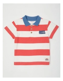 Reggie Stripe Polo with Happy Trails Embroidery in Blue
