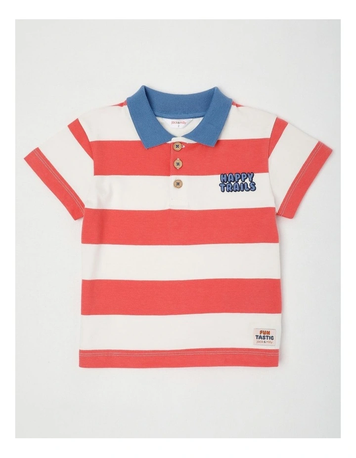 Reggie Stripe Polo with Happy Trails Embroidery in Blue image 1
