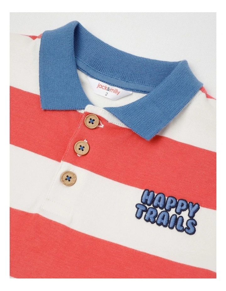 Reggie Stripe Polo with Happy Trails Embroidery in Blue image 2
