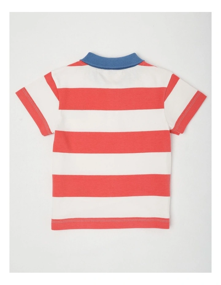 Reggie Stripe Polo with Happy Trails Embroidery in Blue image 3