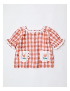 Rita Gingham Blouse in Coral