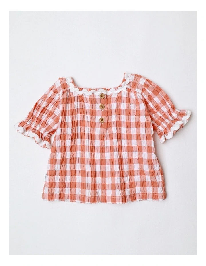Rita Gingham Blouse in Coral image 3