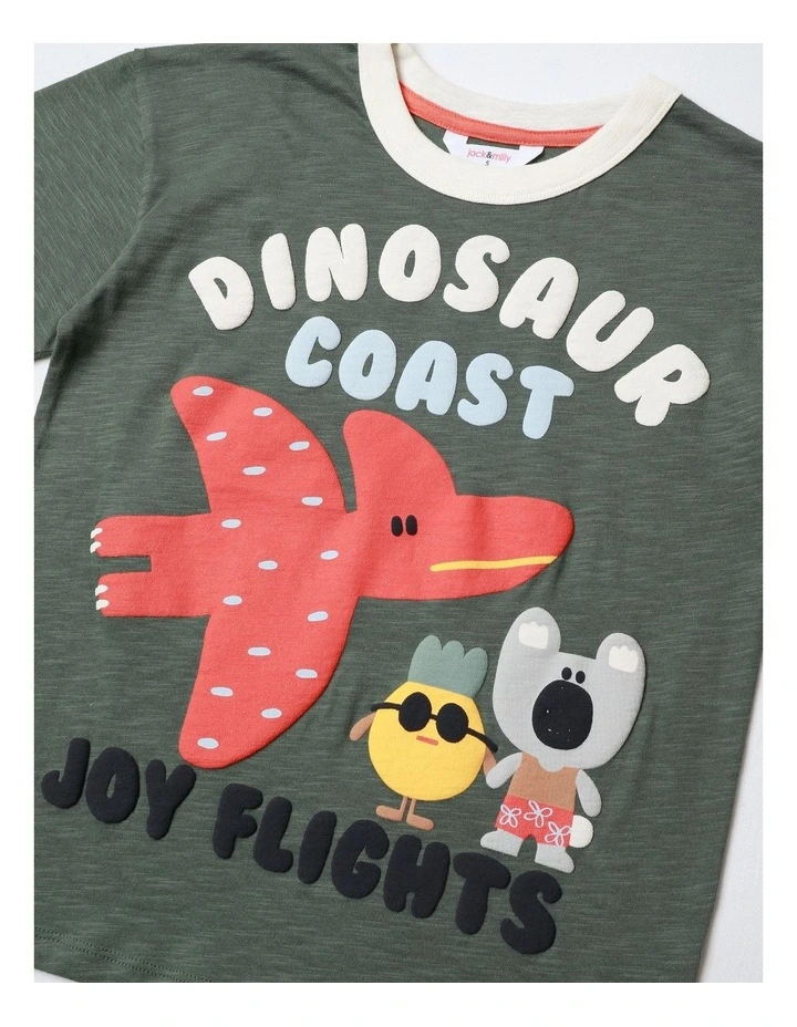 Rio Ringer Tee With Dinosaur Coast Puff Print in Green image 3
