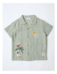 Jimmy Short Sleeve Woven Dobby Vacay Shirt in Green