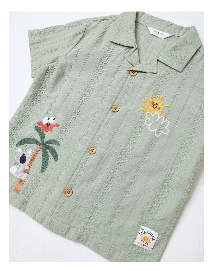Jimmy Short Sleeve Woven Dobby Vacay Shirt in Green image 2