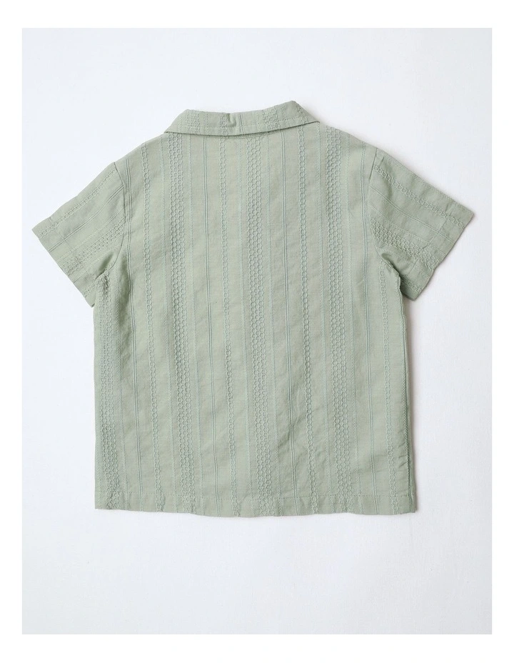 Jimmy Short Sleeve Woven Dobby Vacay Shirt in Green image 3