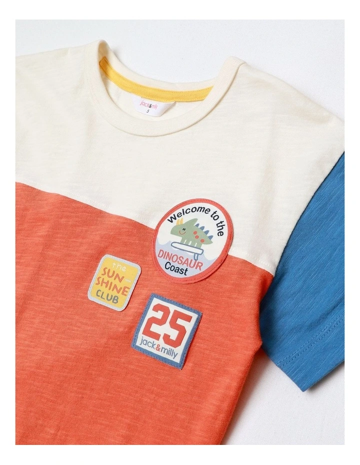 Spencer Short Sleeve Spliced Tee With Sunshine Club Patched in Multicoloured image 3
