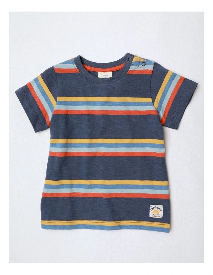 Lenny Short Sleeve Knit Engineered Stripe Tee in Navy image 1