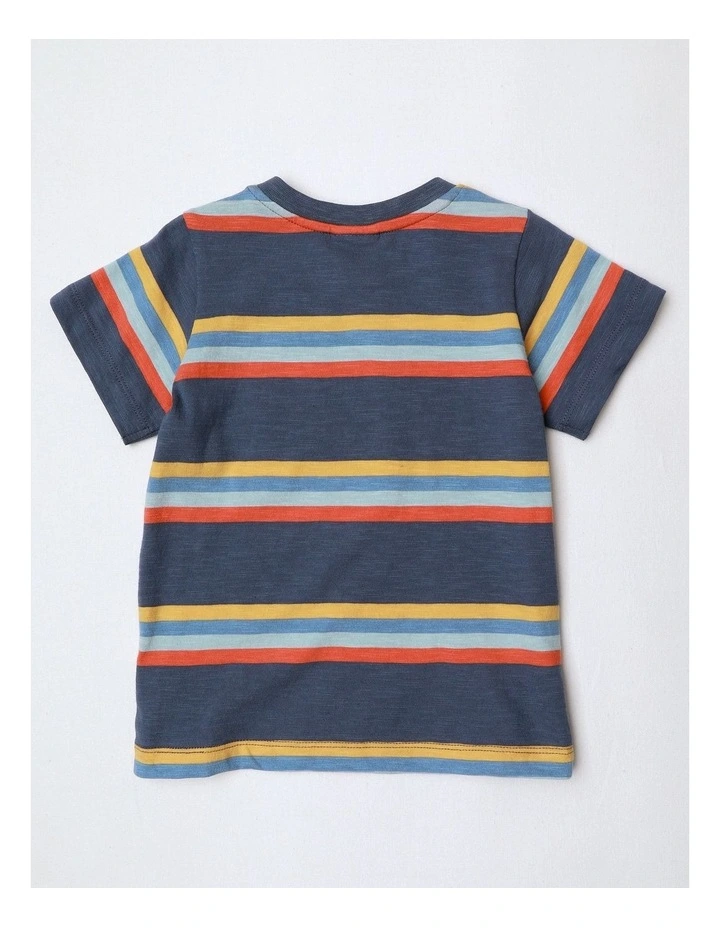 Lenny Short Sleeve Knit Engineered Stripe Tee in Navy image 2