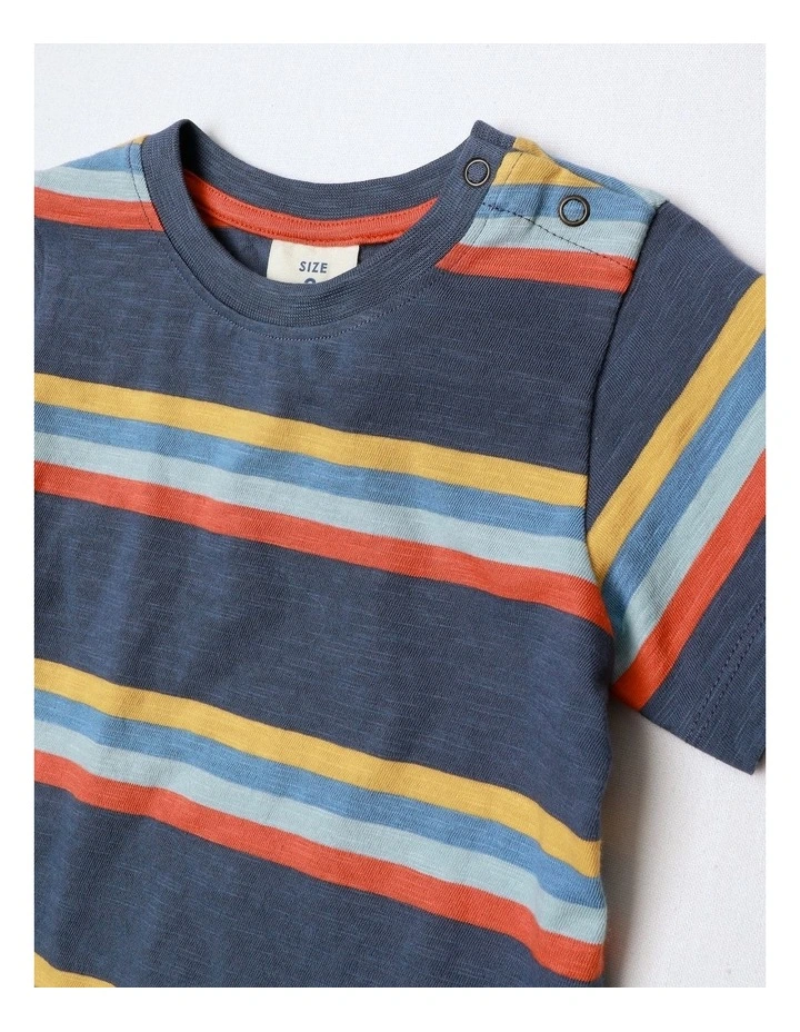 Lenny Short Sleeve Knit Engineered Stripe Tee in Navy image 3