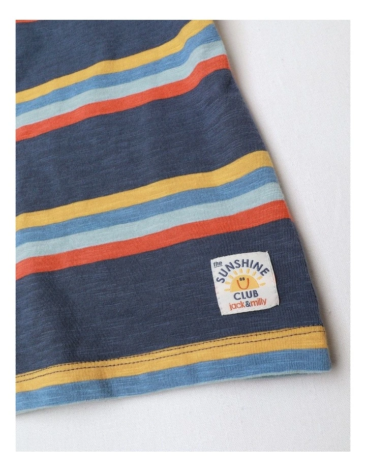 Lenny Short Sleeve Knit Engineered Stripe Tee in Navy image 4