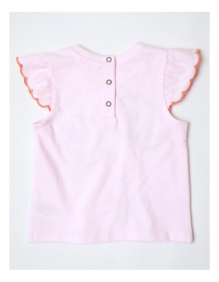 Mia Frill Sleeve Tee With Cord Embroidery And Scallop Edge In Pink image 3