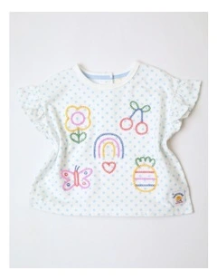 Pia Dotty Tee with Embroidery in White