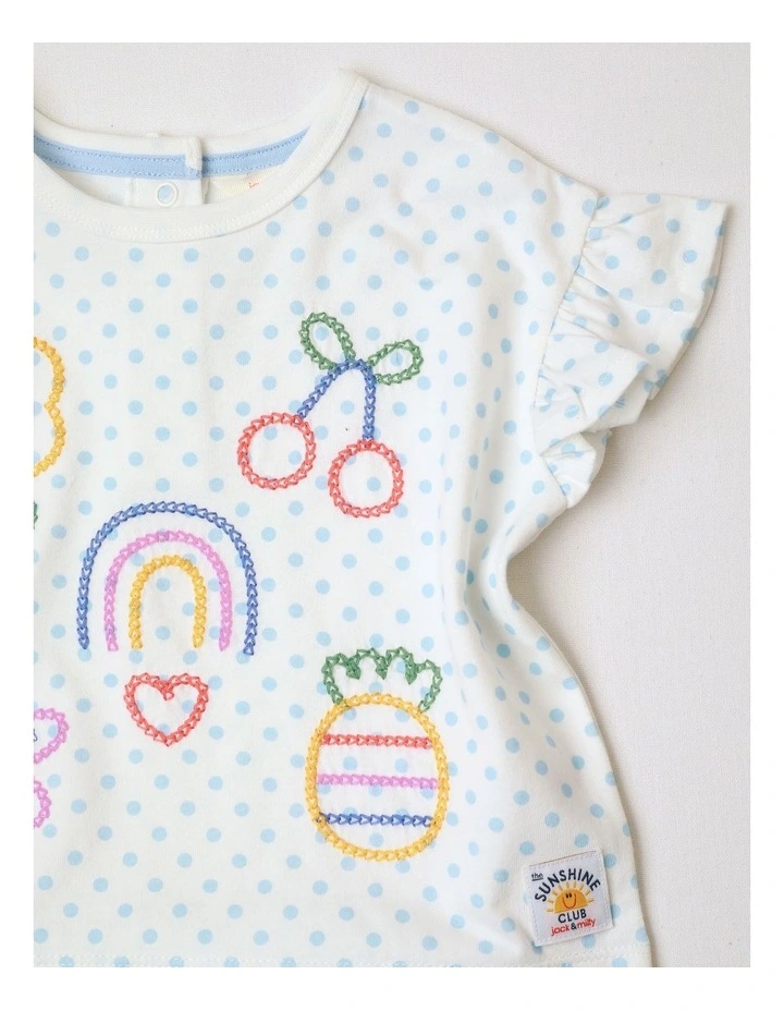 Pia Dotty Tee with Embroidery in White image 2