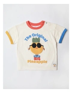 Howie Puff Print Tee with Colourblock Rib in Cream