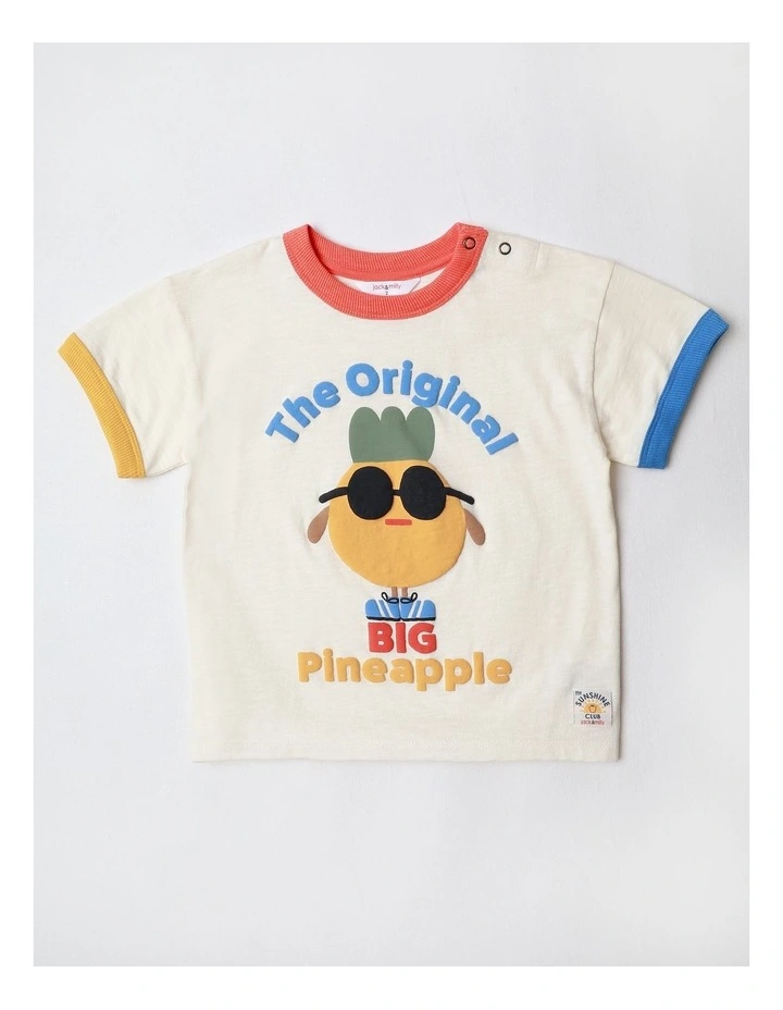Howie Puff Print Tee with Colourblock Rib in Cream image 1