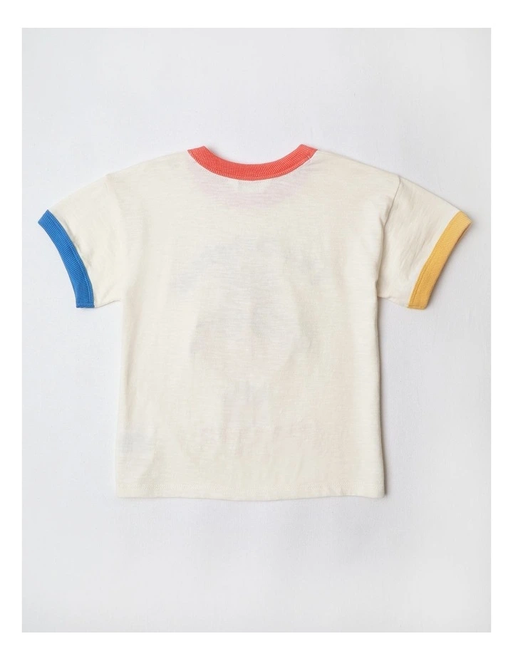 Howie Puff Print Tee with Colourblock Rib in Cream image 3