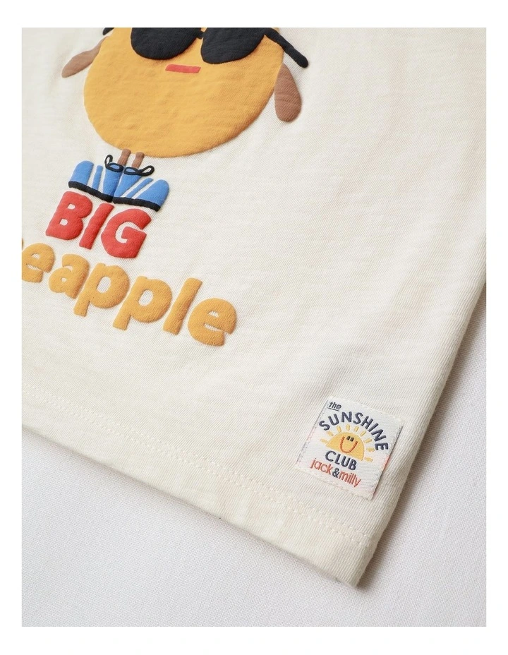 Howie Puff Print Tee with Colourblock Rib in Cream image 4