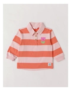 April Stripe Rugby Tee with 3D Tulip Applique in Pink