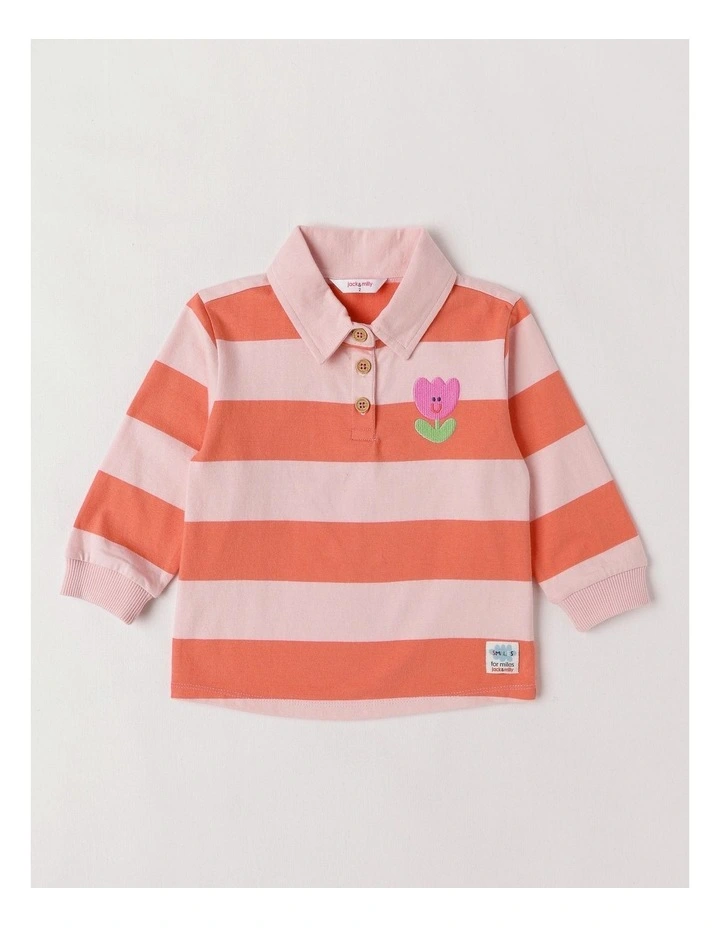 April Stripe Rugby Tee with 3D Tulip Applique in Pink image 1