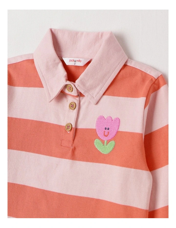 April Stripe Rugby Tee with 3D Tulip Applique in Pink image 2