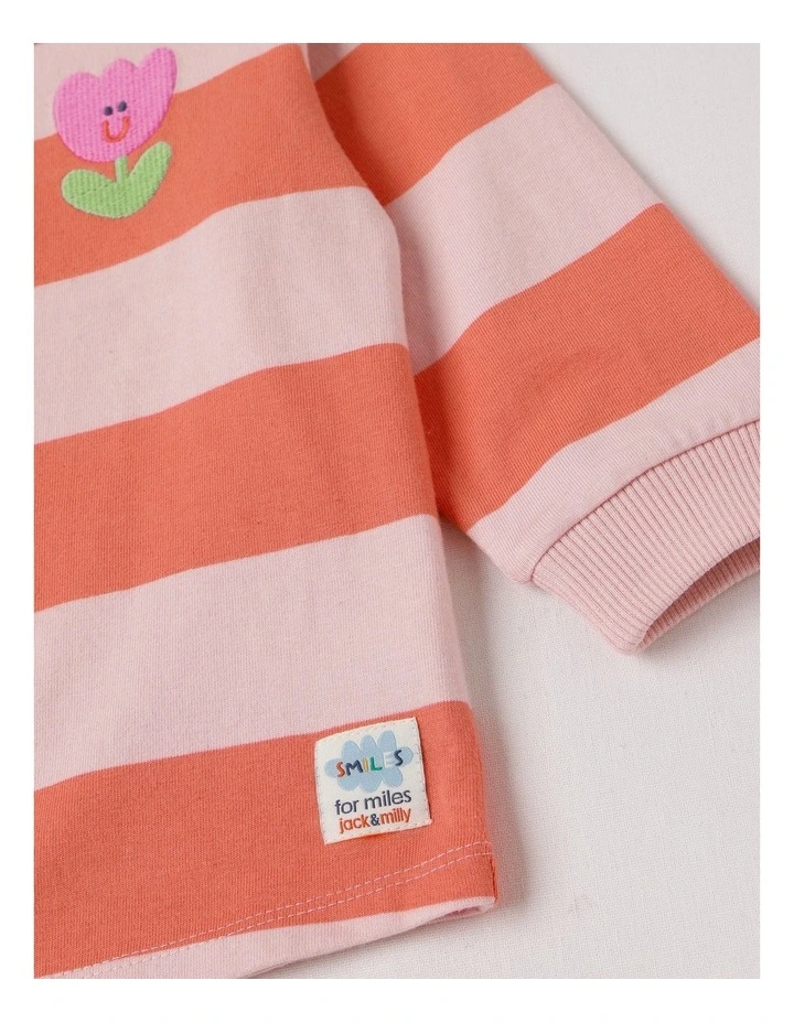 April Stripe Rugby Tee with 3D Tulip Applique in Pink image 4