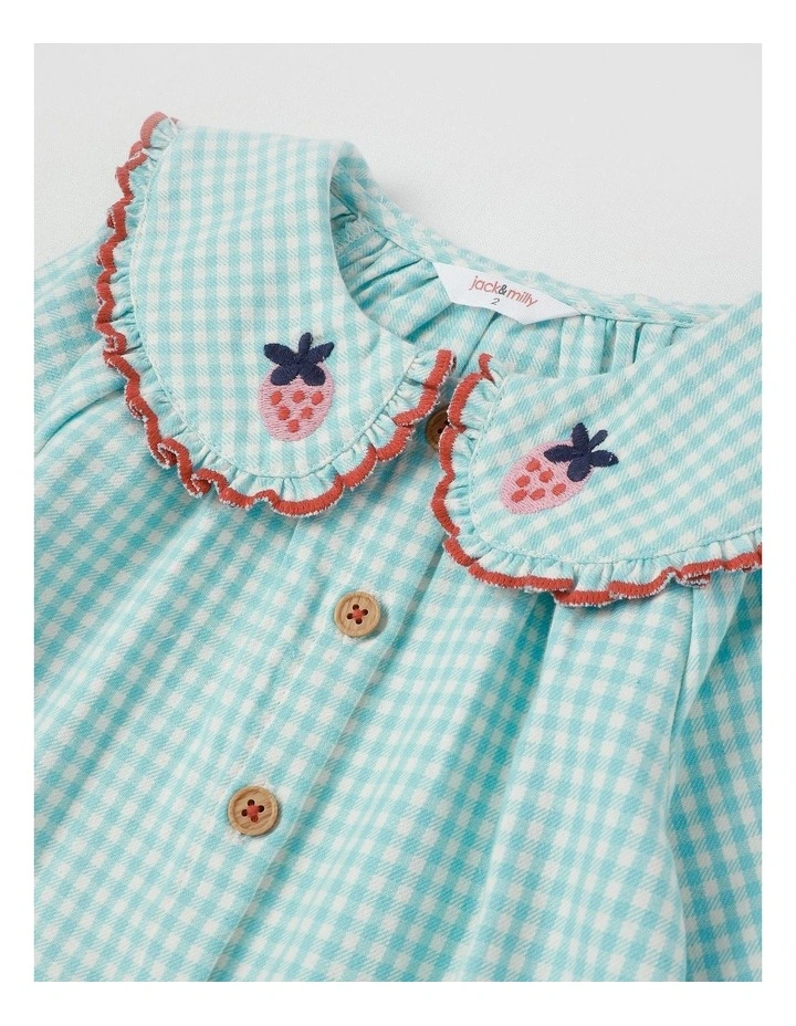 Gigi Gingham Top with Strawberry Embroidery in Sage image 2