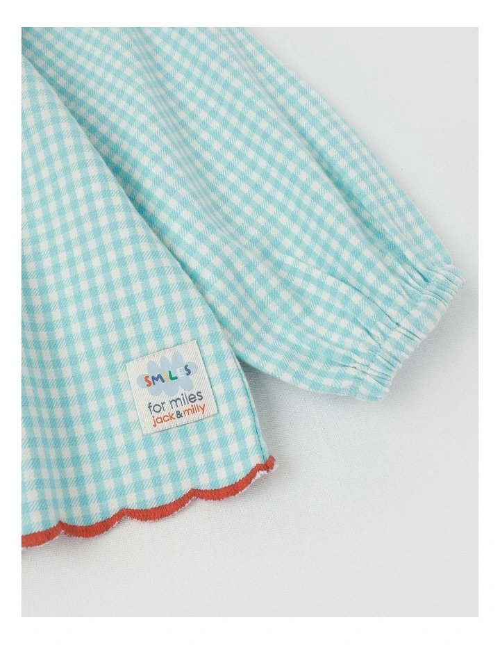 Gigi Gingham Top with Strawberry Embroidery in Sage image 3