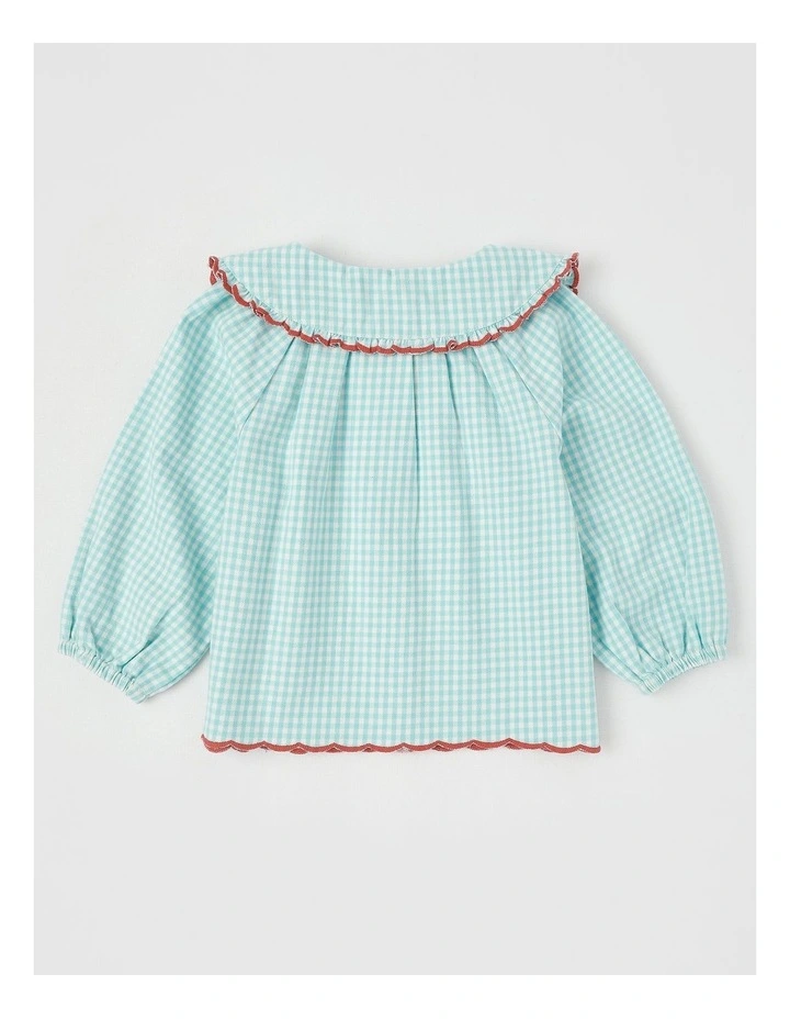 Gigi Gingham Top with Strawberry Embroidery in Sage image 4