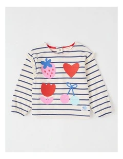 May Stripe Top with Embroidery in Oat Marle