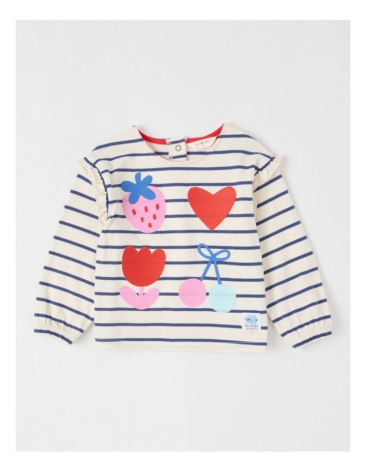 May Stripe Top with Embroidery in Oat Marle image 1