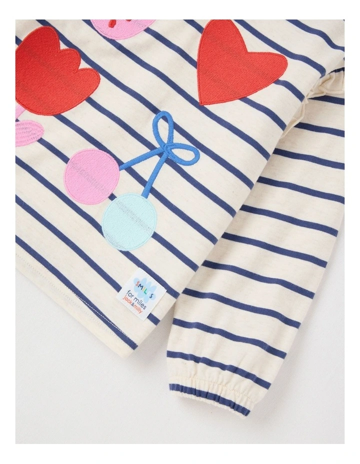 May Stripe Top with Embroidery in Oat Marle image 2