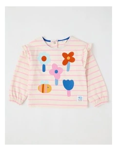 May Stripe Top with Embroidery in Oat Marle