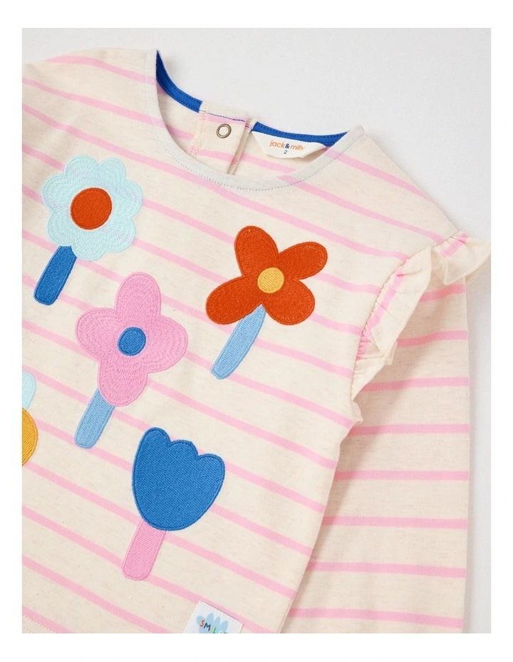 May Stripe Top with Embroidery in Oat Marle image 2