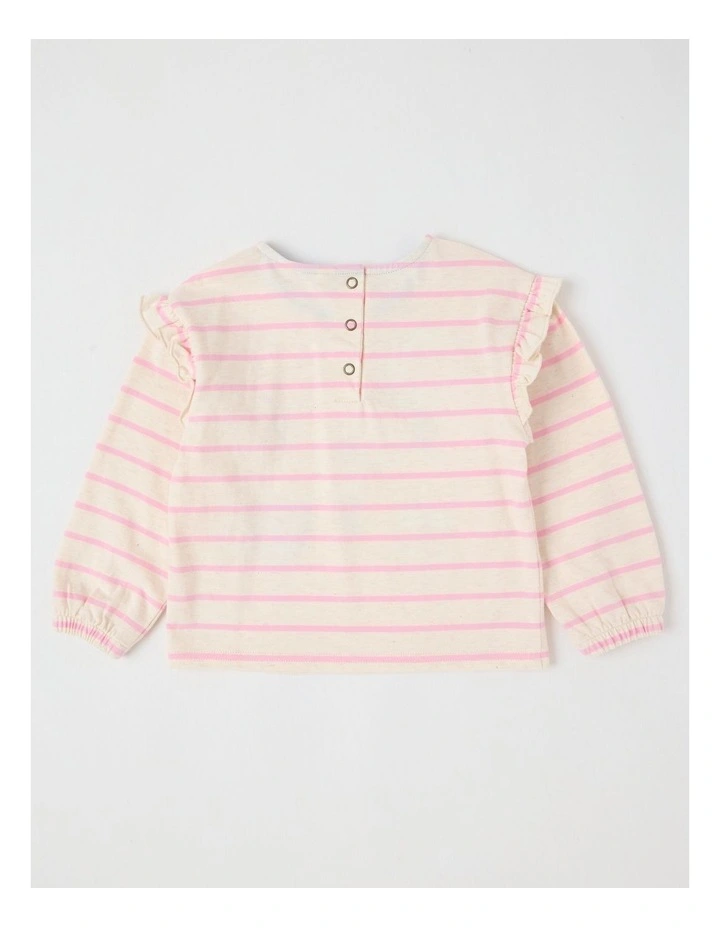 May Stripe Top with Embroidery in Oat Marle image 3