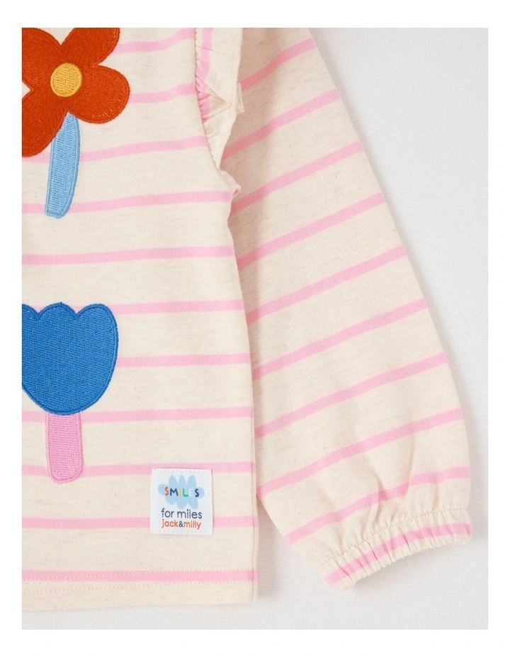 May Stripe Top with Embroidery in Oat Marle image 4