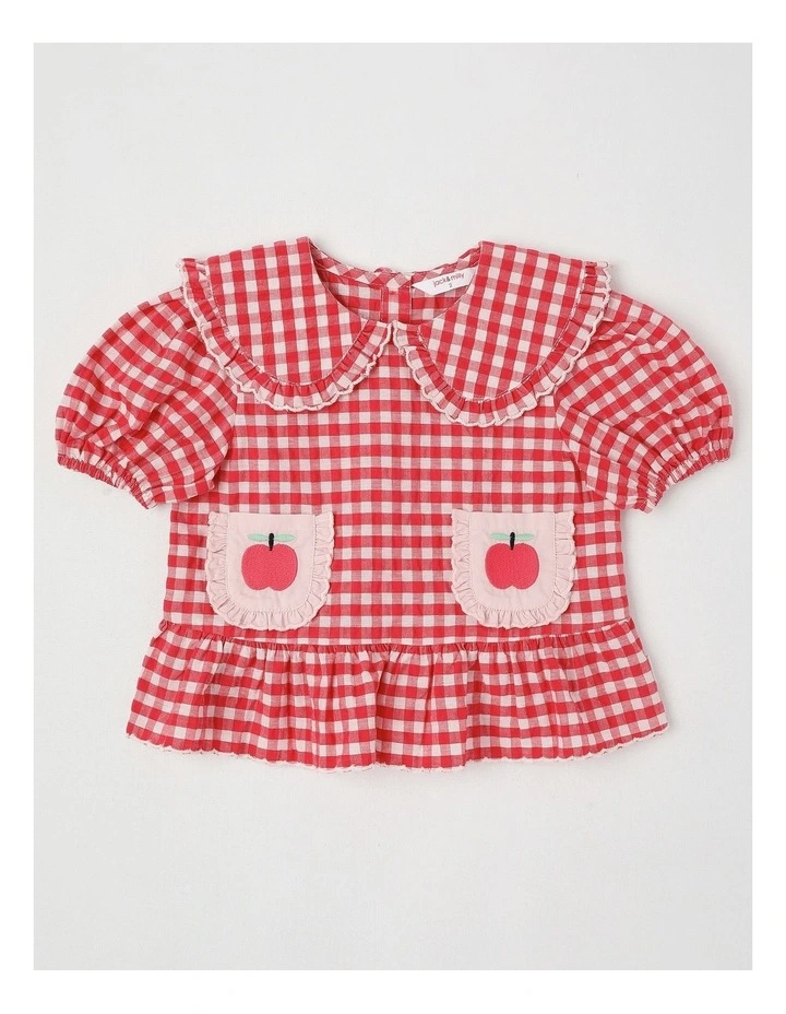 Rita Gingham Top with Apple Embroidery in Pink image 1