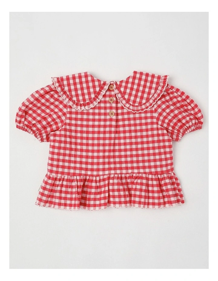 Rita Gingham Top with Apple Embroidery in Pink image 3