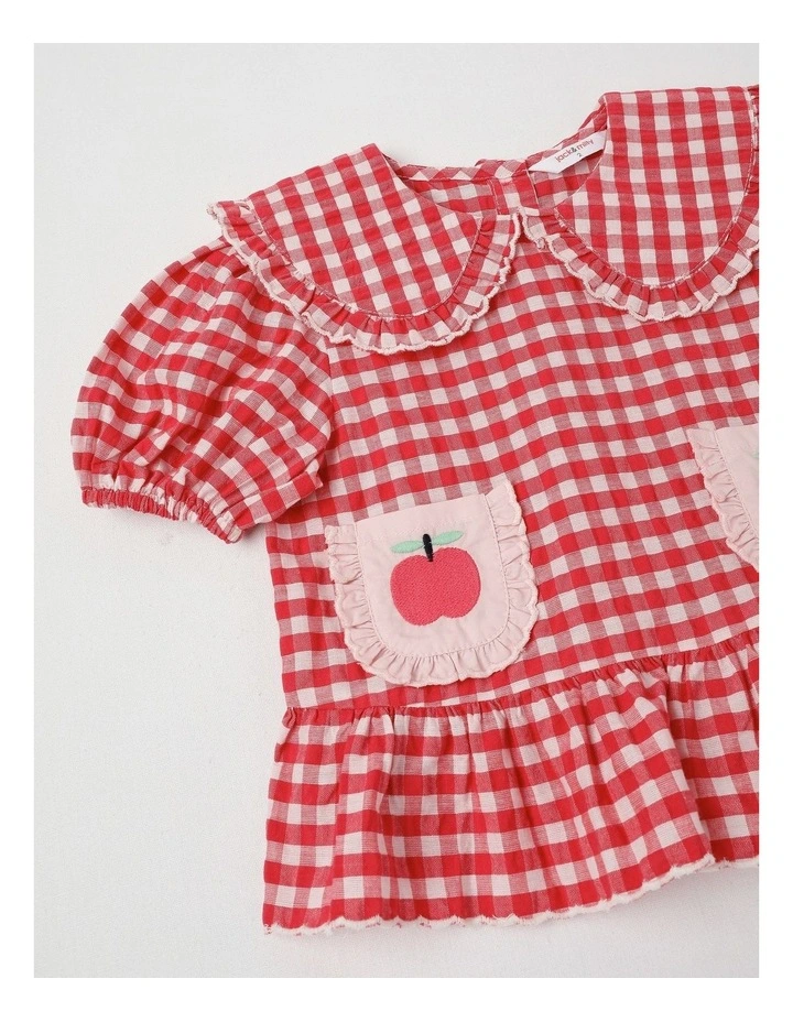 Rita Gingham Top with Apple Embroidery in Pink image 4